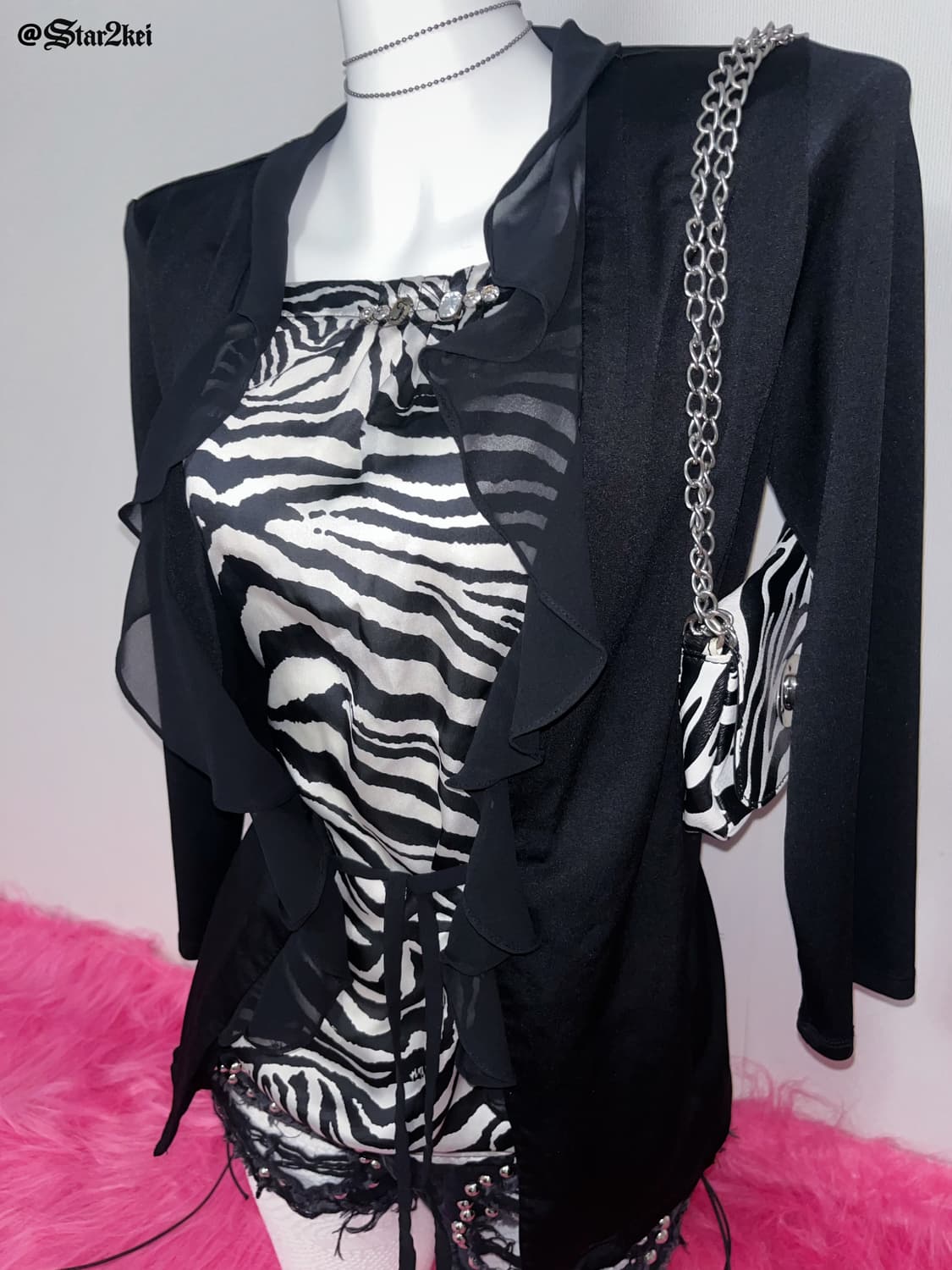 00’s 갸루 레이어드 지브라 탑 상품이미지4