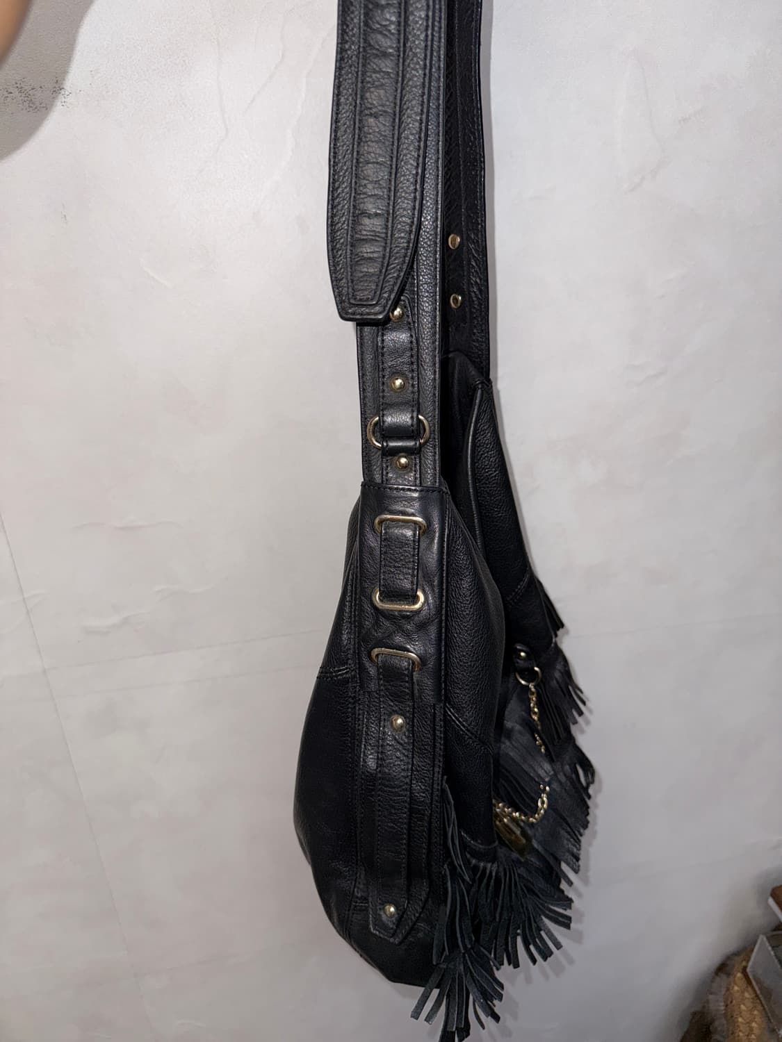 Black western fringe chain buckle bag 상품이미지3