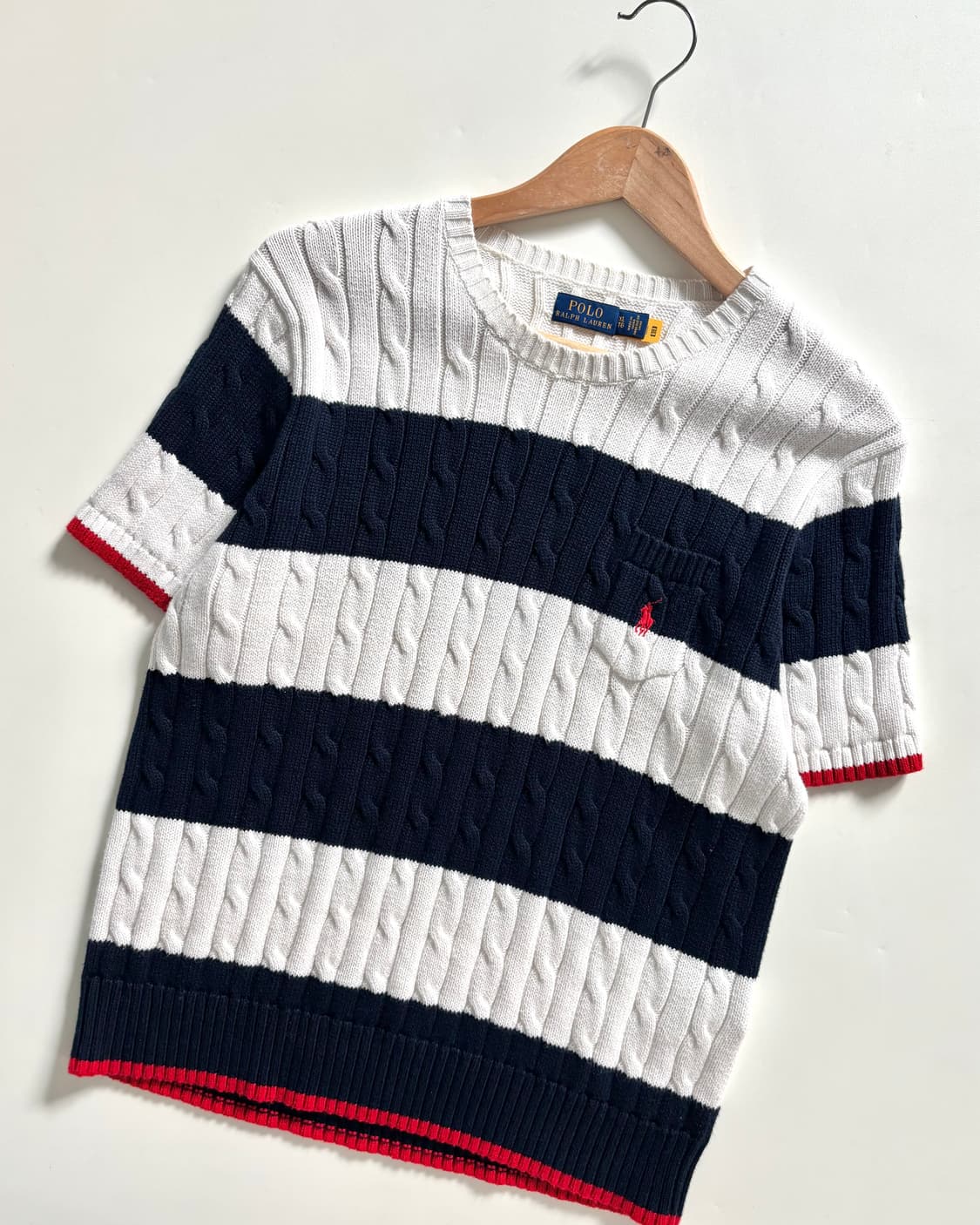 Polo 폴로 랄프로렌 QR라벨 레드포니 단가라 케이블 반팔니트 상품이미지3