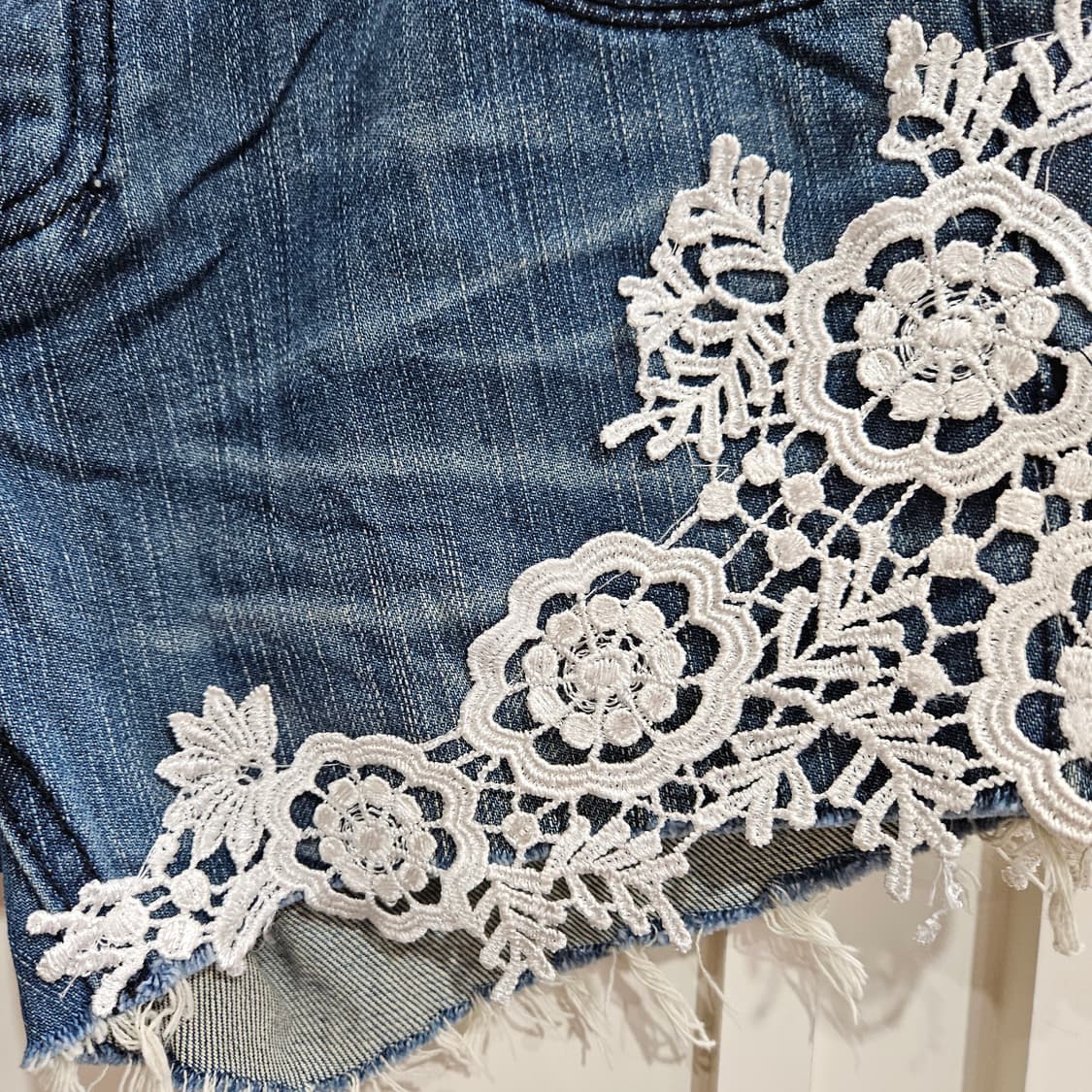 레이스 숏팬츠 데님 반바지 상품이미지4