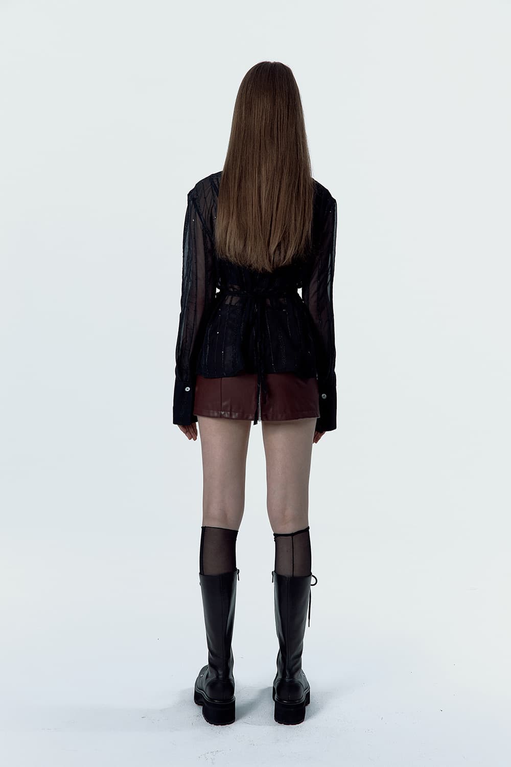 러프넥 시어 플레어 셔츠 블랙 상품이미지5