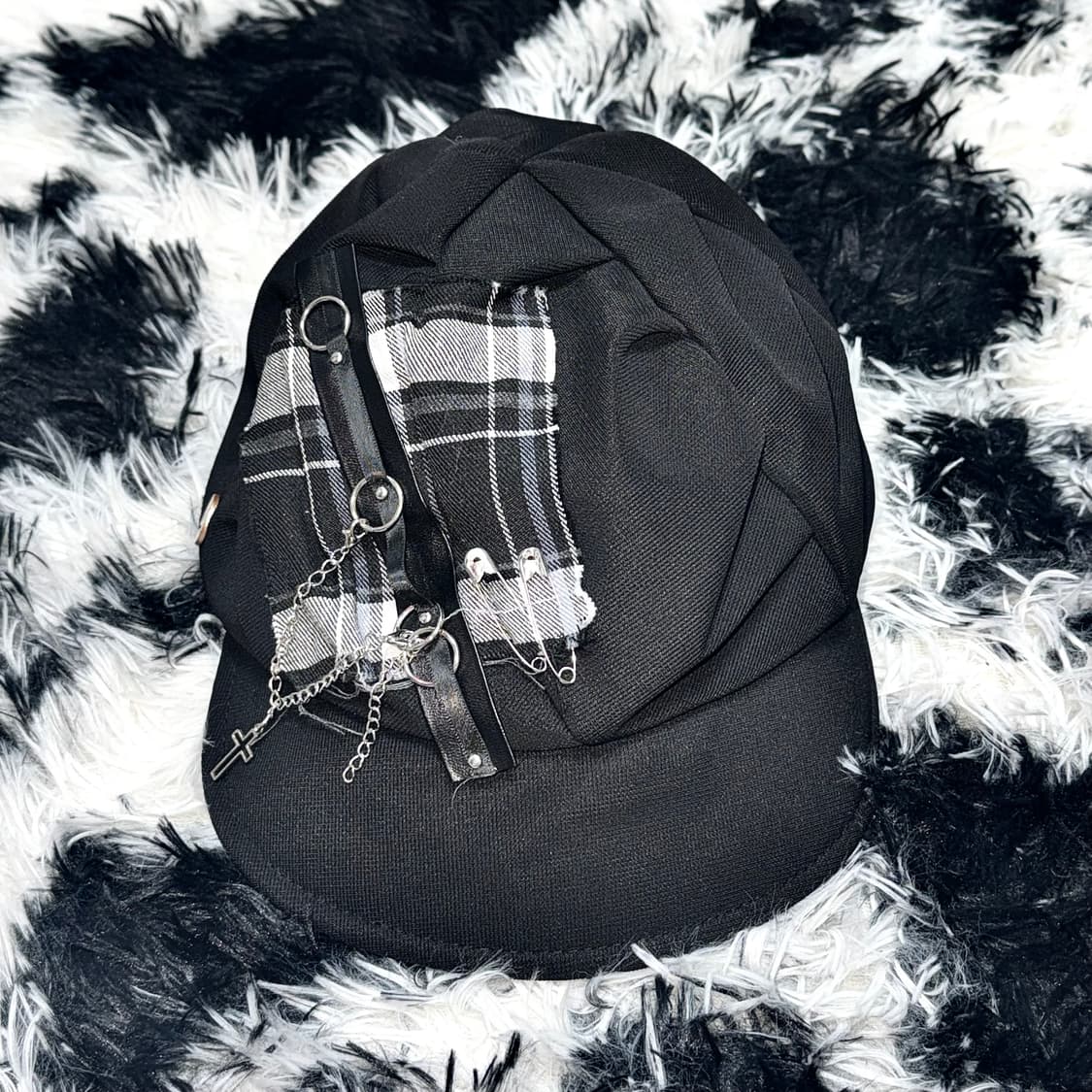 VINTAGE 빈티지 펑크 십자가 체인 블랙 햇 모자 상품이미지2
