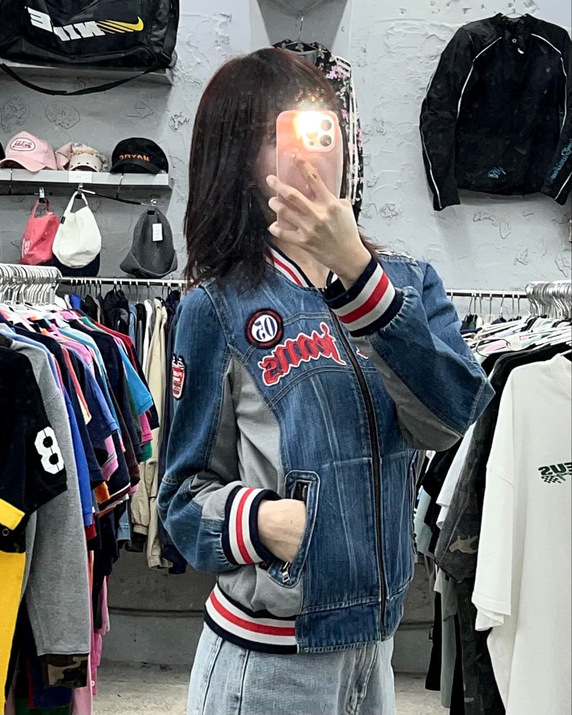 착샷 O 후부 데님 레이싱 자켓 상품이미지4