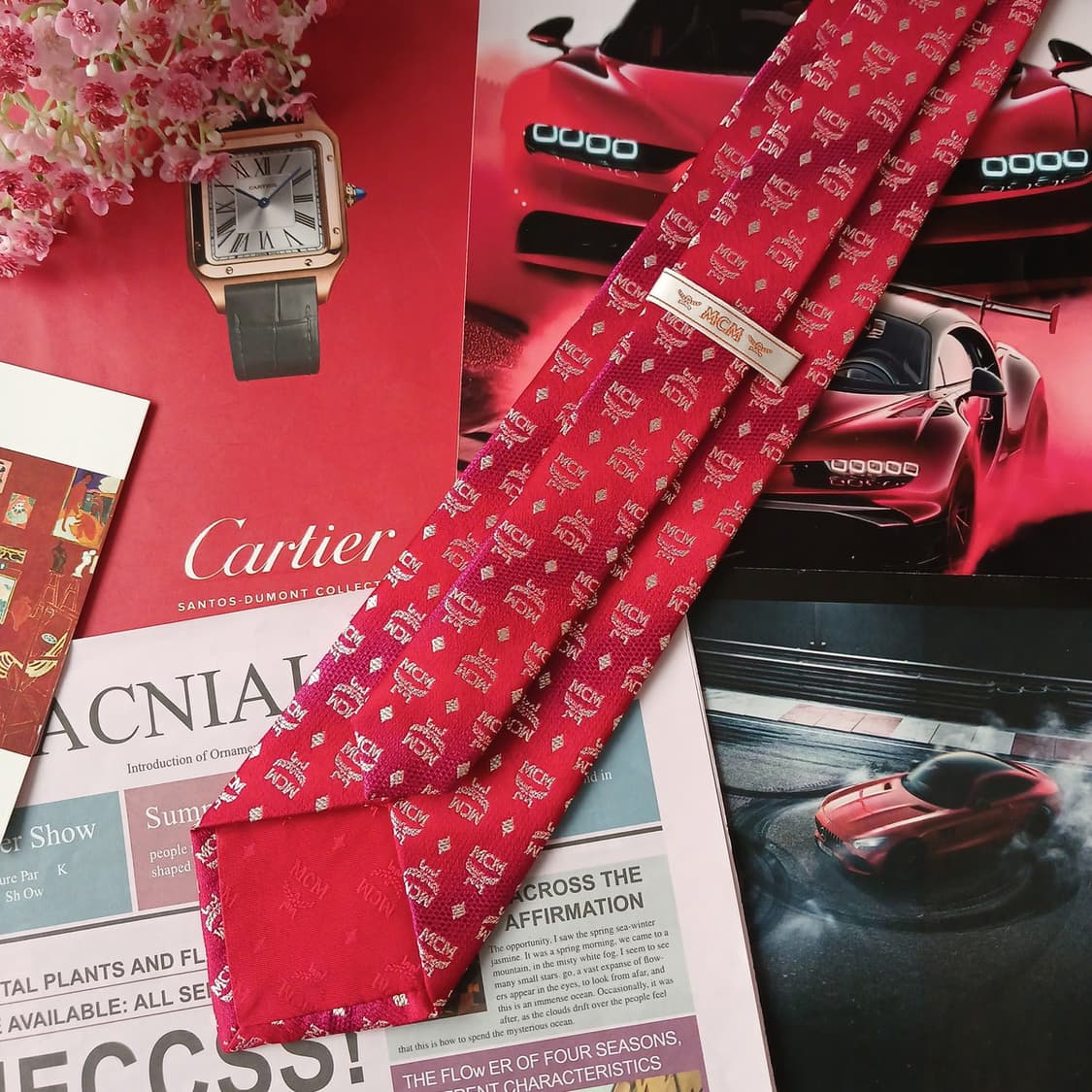 MCM 실크 레드 로고 자카드 넥타이 8.9cm A+등급 A19158
 상품이미지4