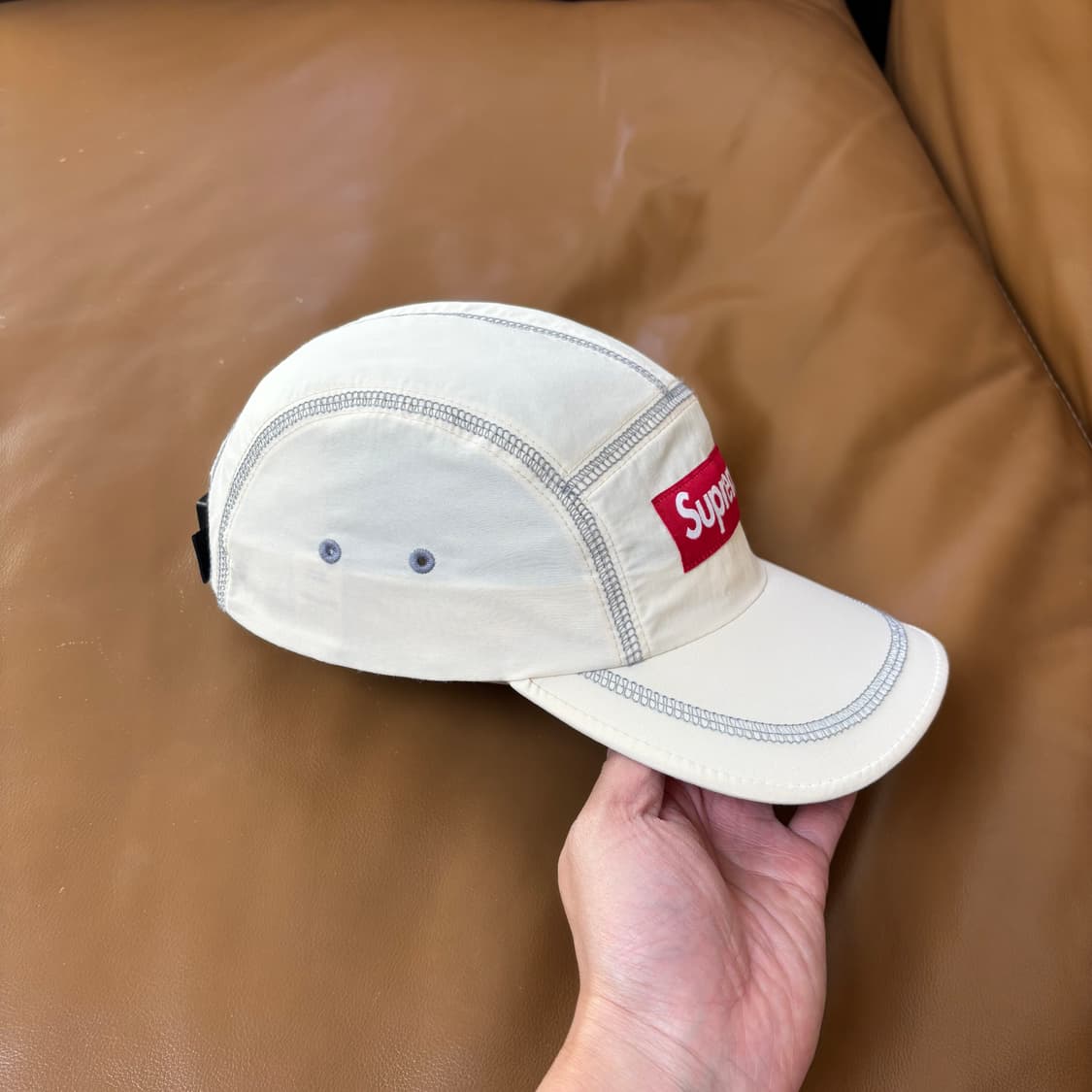 슈프림 캠프캡 모자 박스로고 23SS 리플렉티브 스티치 내츄럴 상품이미지3