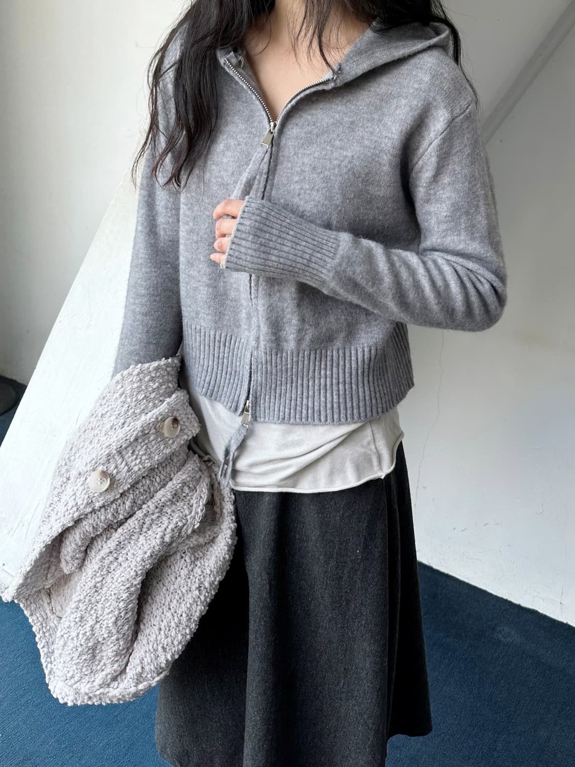 2way zip design hooded knit parka 상품이미지8