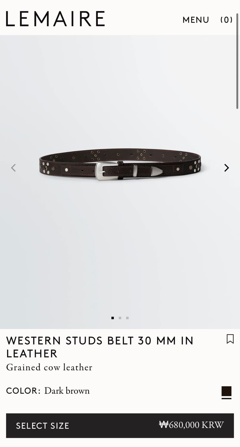 [75,80]르메르 26ss 웨스턴 스터드 벨트/다크 브라운 상품이미지4