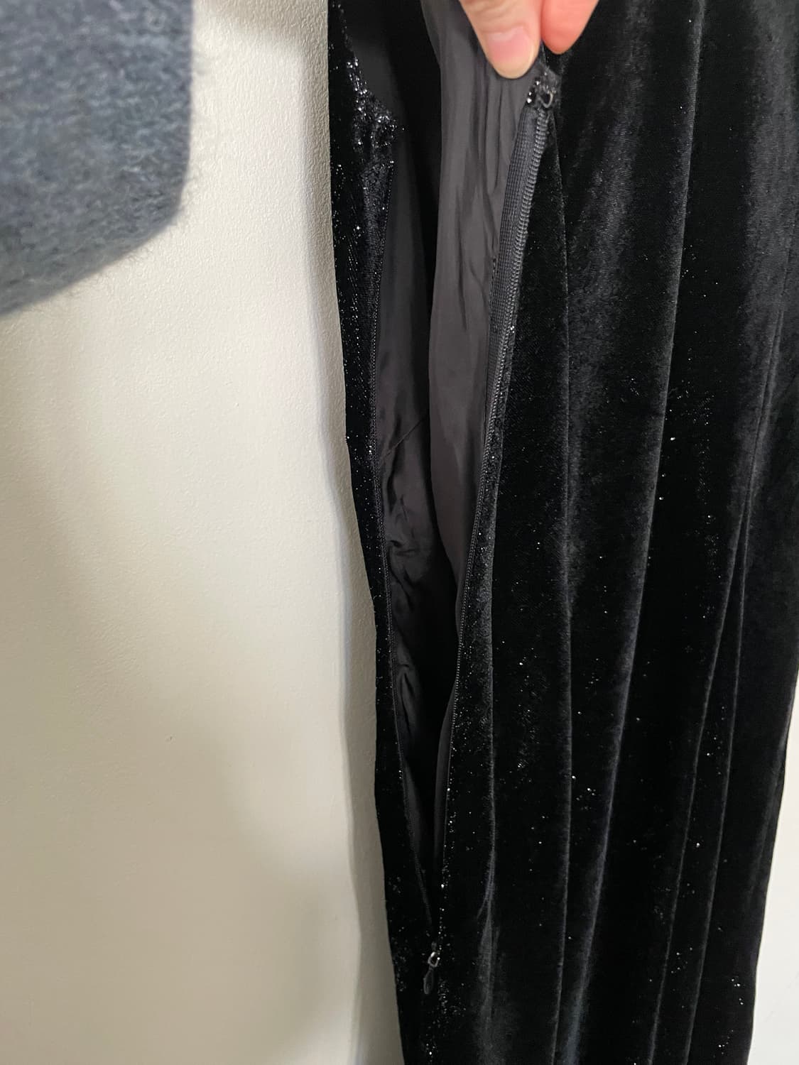 black silver pearl v-neck velvet dress 상품이미지8