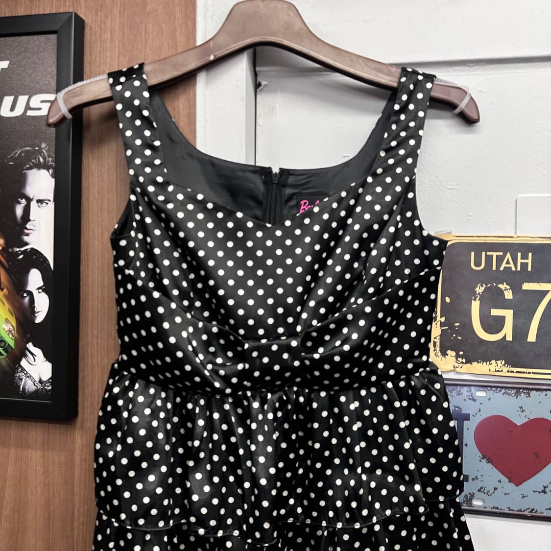 Barbie, Black Satin Dot Frill Midi Dress 상품이미지3