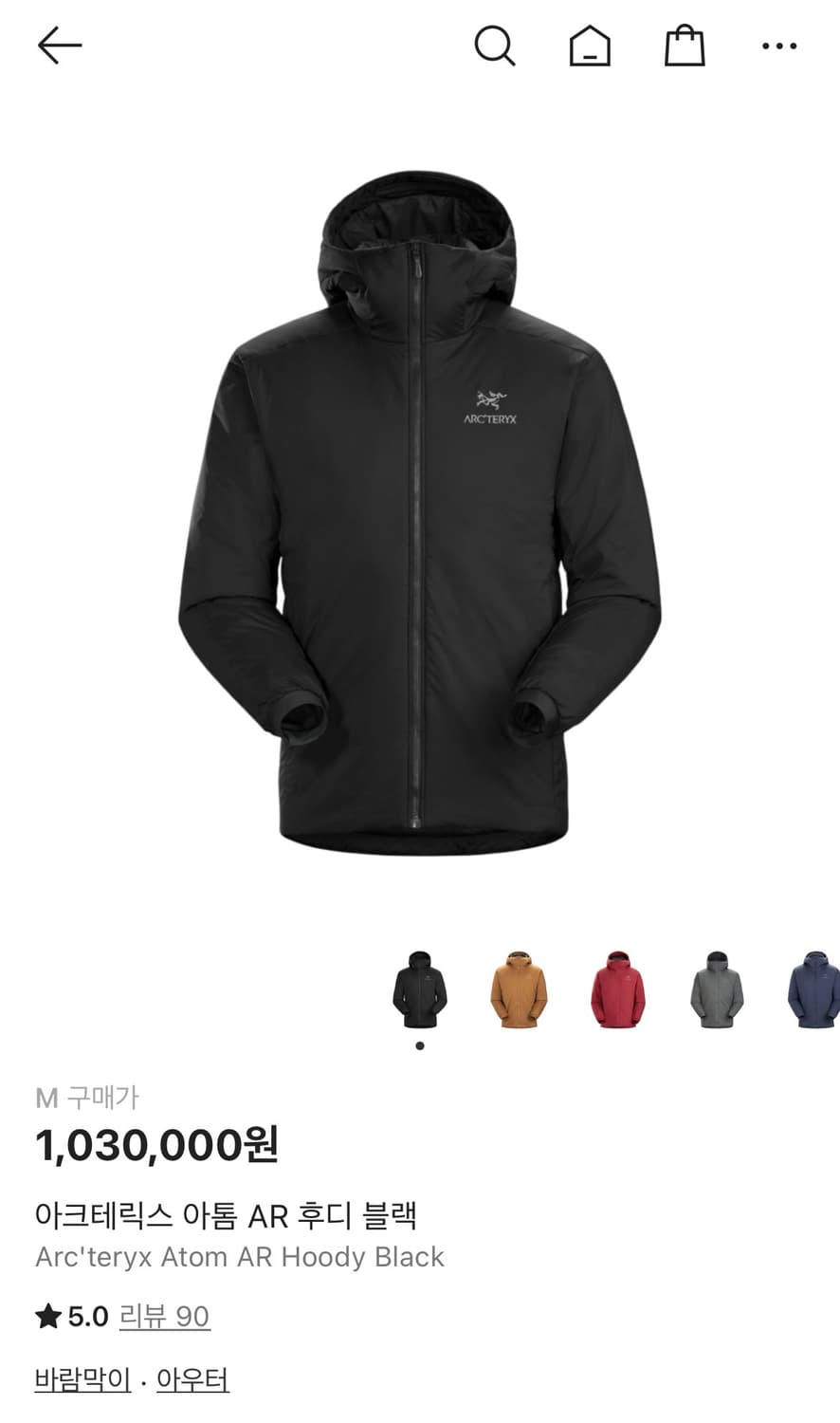 [M] 아크테릭스 아톰 AR 후디 블랙 상품이미지1