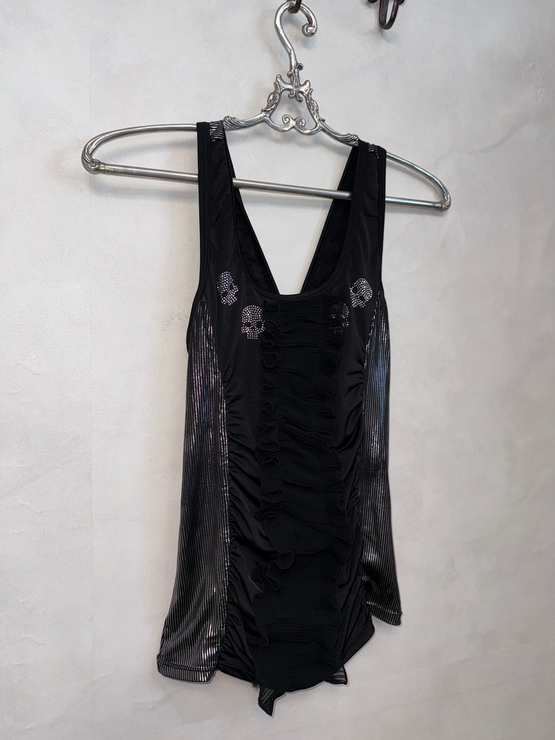 Black silver skull shirring ruffle 슬리브리스 상품이미지5