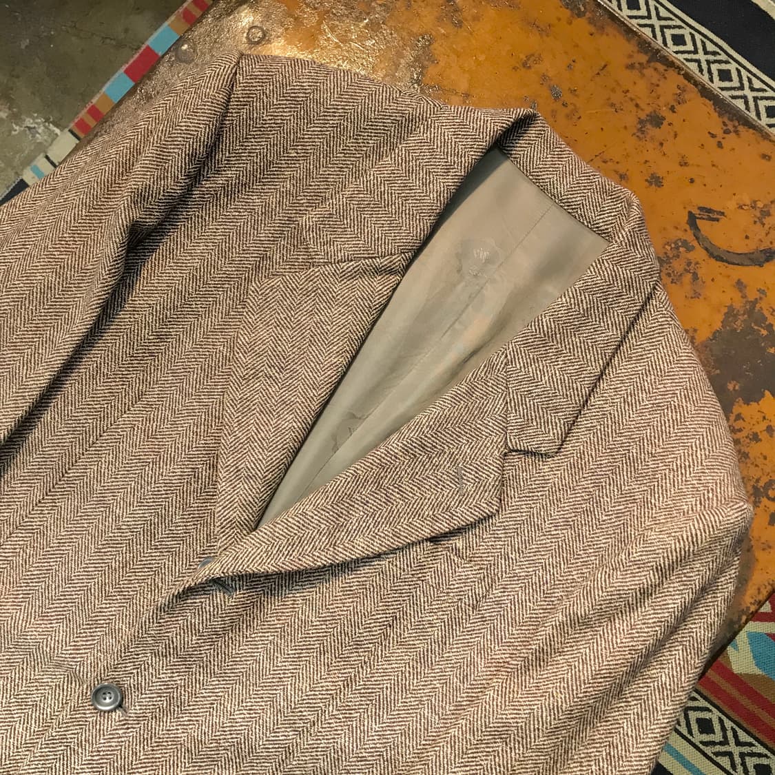 VTG 빈티지 브라운 헤링본 패턴 블레이저 자켓 남성 105 사이즈 상품이미지2