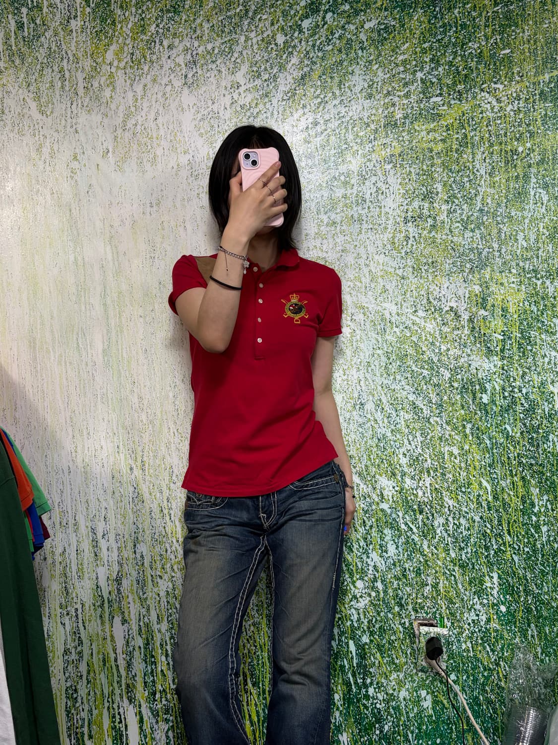 폴로 빅포니 치프키프 와펜 자수 로고 가죽패치 레드 카라 반팔 티셔츠 M 상품이미지2