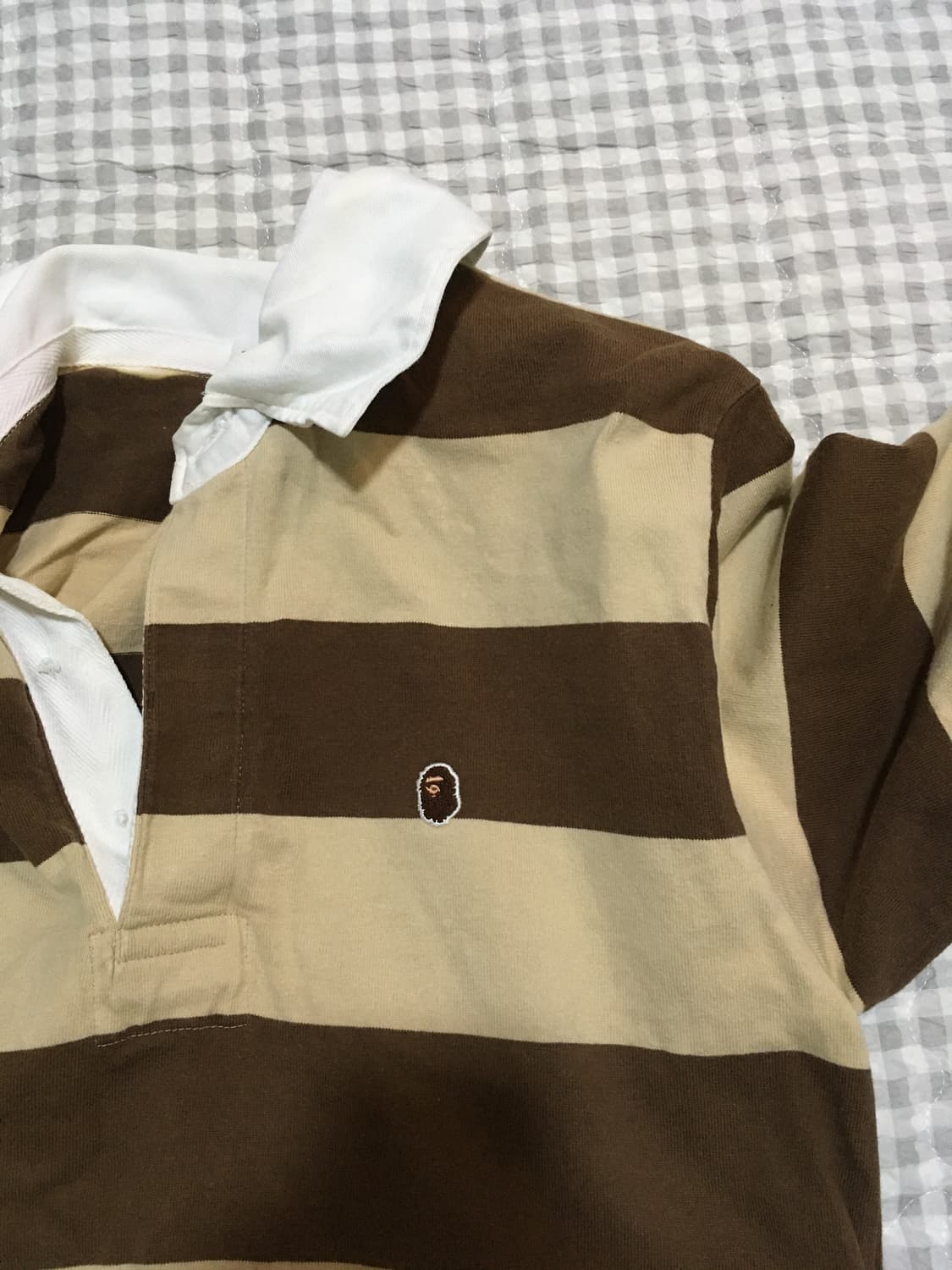 베이프 카라 럭비 스트라이프 롱슬리브 빅사루 브라운 모카 상품이미지5