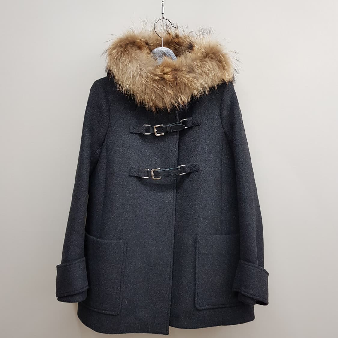 MAJE 마쥬 폭스퍼 후드 벨티드 더플 울 코트 36사이즈 상품이미지2