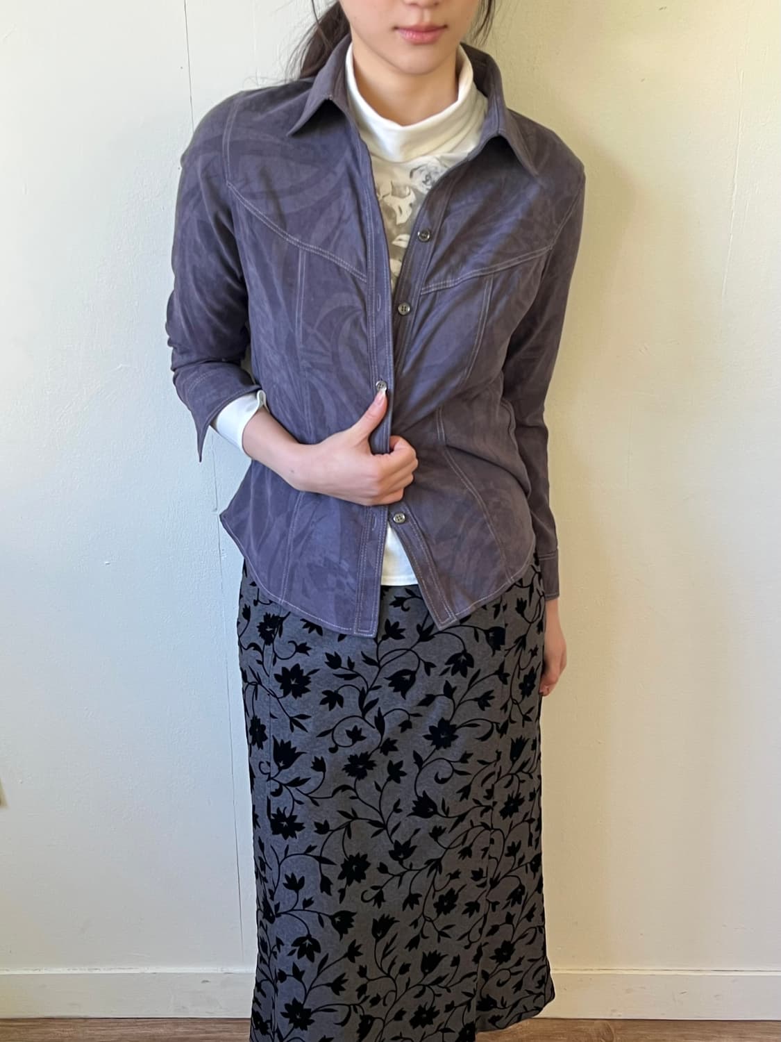 SlowLife 퍼플그레이 아트플라워 셔츠 상품이미지6