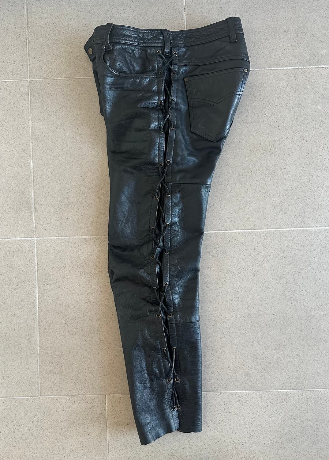 빈티지 레이스업 레더 팬츠 블랙 상품이미지3