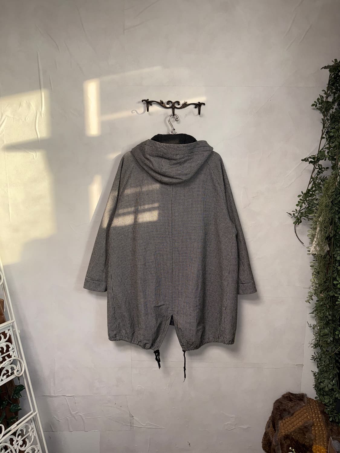 Black & white check hood field coat 상품이미지4
