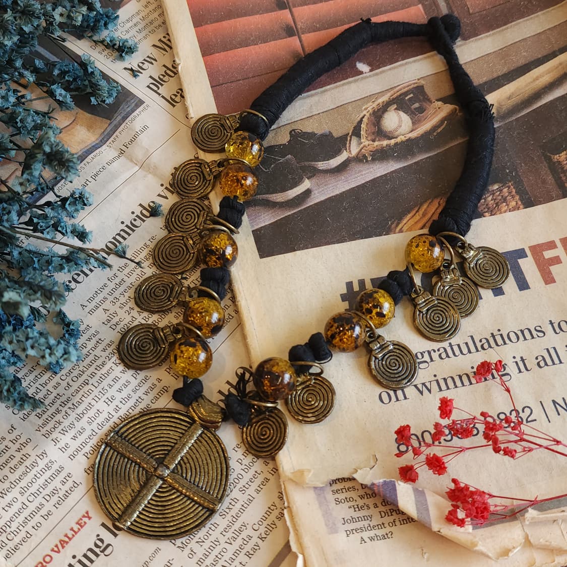 90s 프랑스 빈티지 쥬얼리 엠버 썬셋 엔티크 에스닉 목걸이 상품이미지1