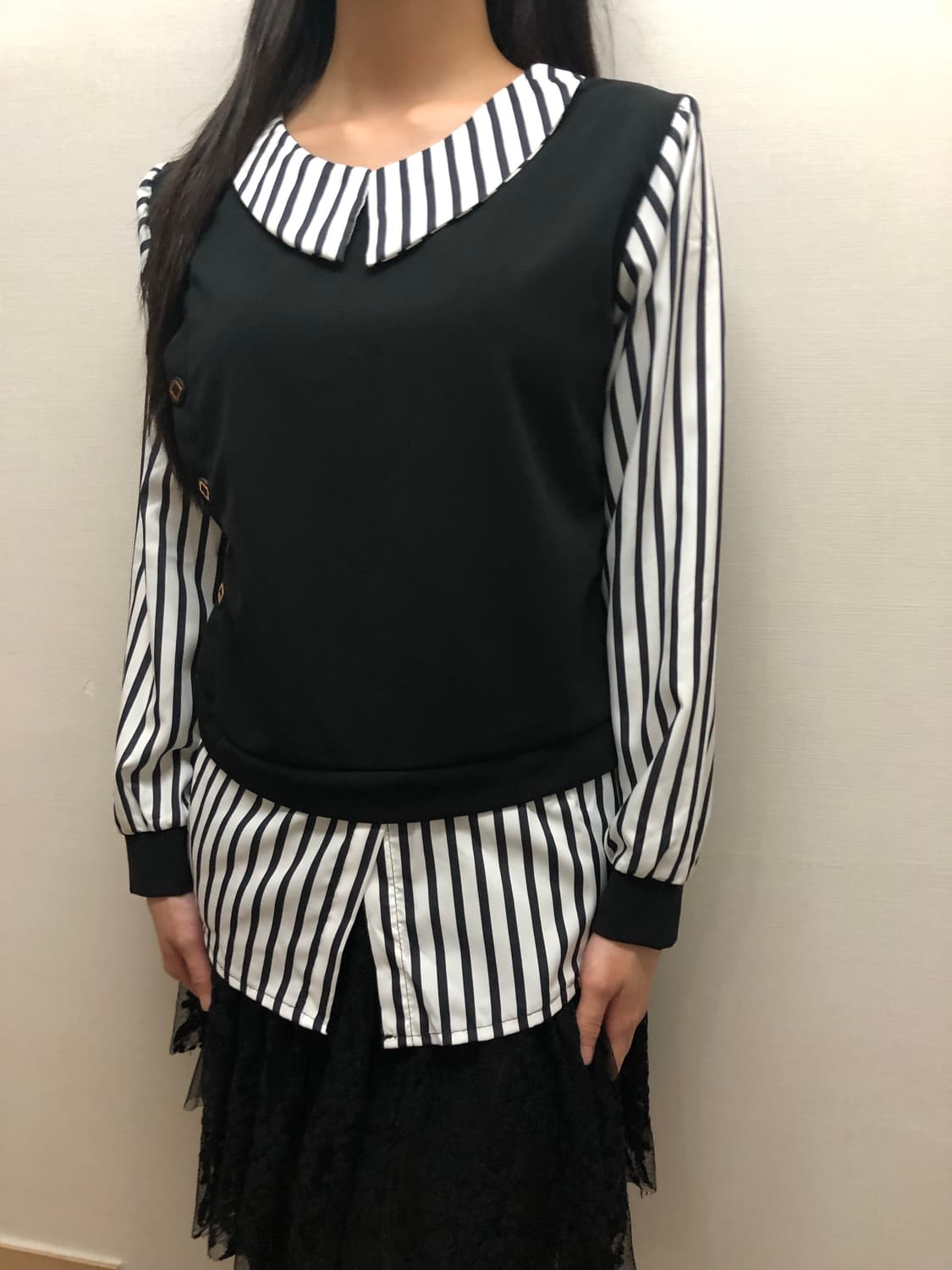 빈티지 블랙 스트라이프 레이어드 셔츠 상품이미지6