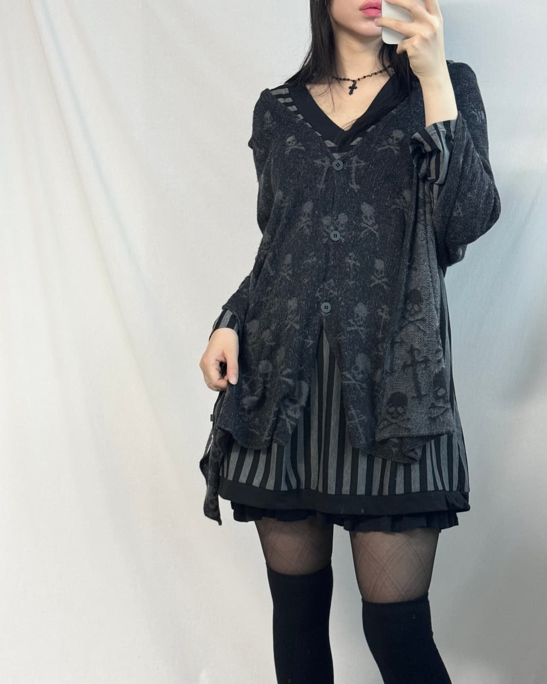 스컬 케이프 가디건 스트라이프 원피스 뉴스보이캡 3pcs SET 상품이미지2