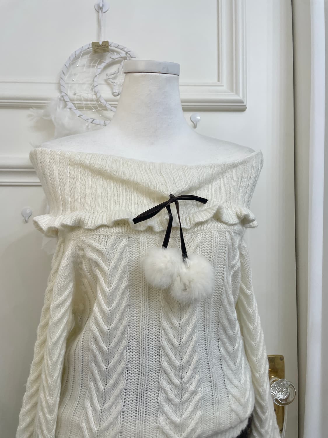ANK ROUGE ivory lovely bow off-shoulder 상품이미지6