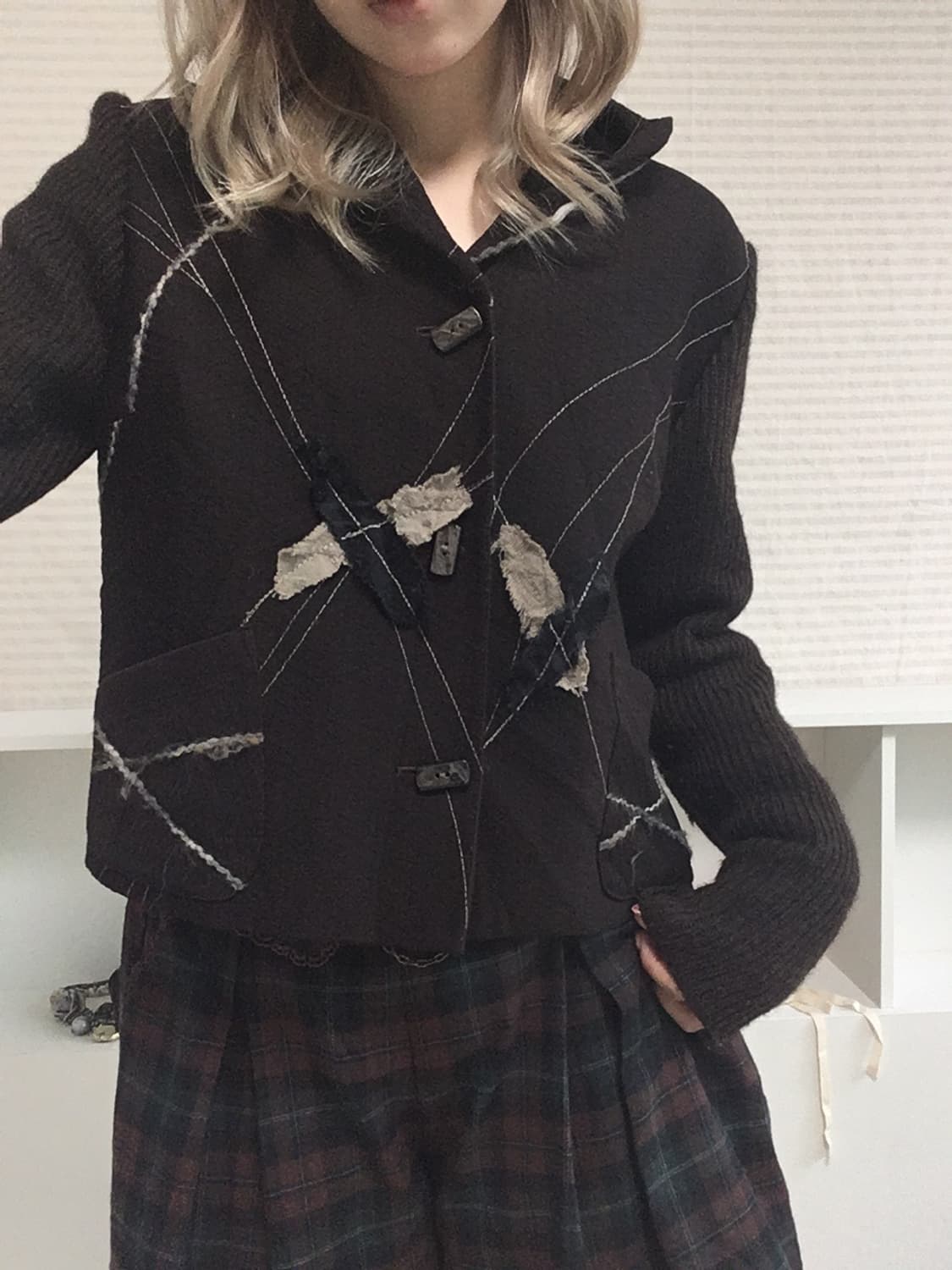 jpn vintage brown duffle patchwork hood  상품이미지6