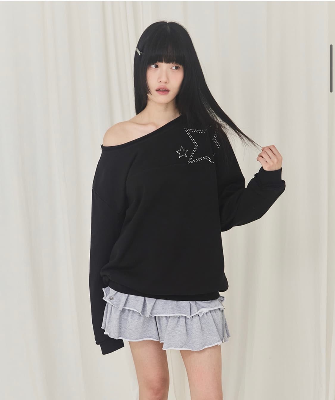 [알키아카] 스타 오픈숄더 맨투맨 (Black/OS) 상품이미지6