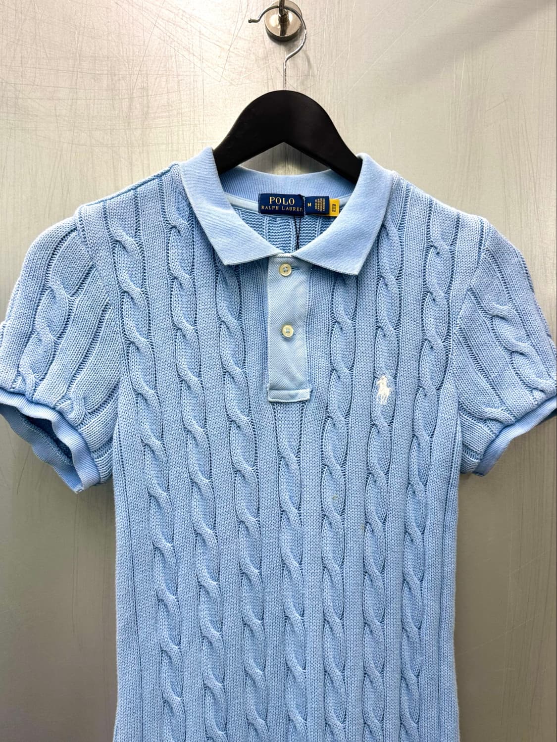 Polo 폴로 랄프로렌 스카이블루 색상 케이블 니트 반소매 원피스 상품이미지2