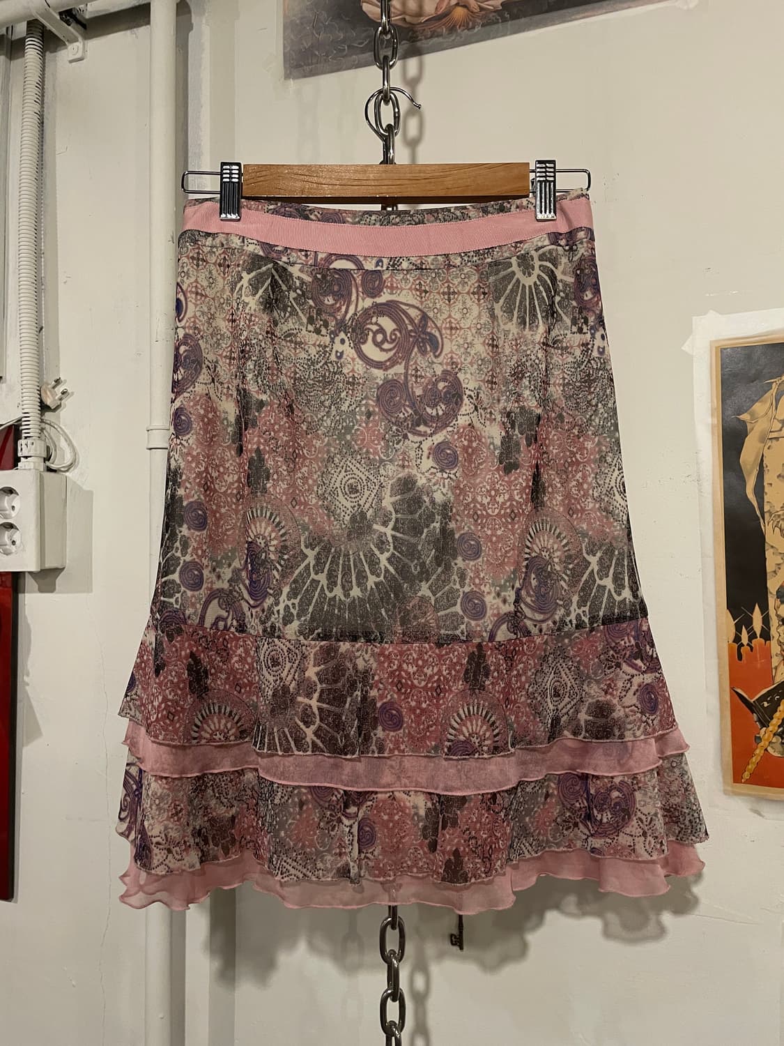 오리엔탈 플라워 패턴 핑크 스커트 상품이미지3