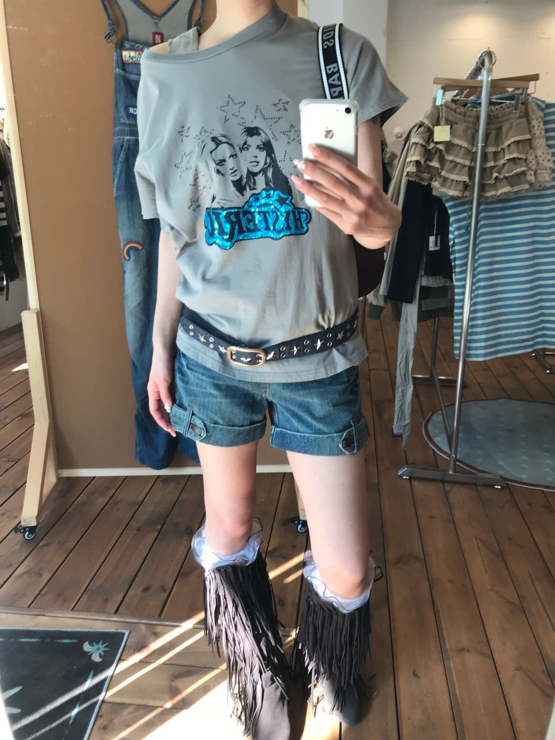 히스테릭글래머 카키 스팽글 티셔츠 상품이미지1