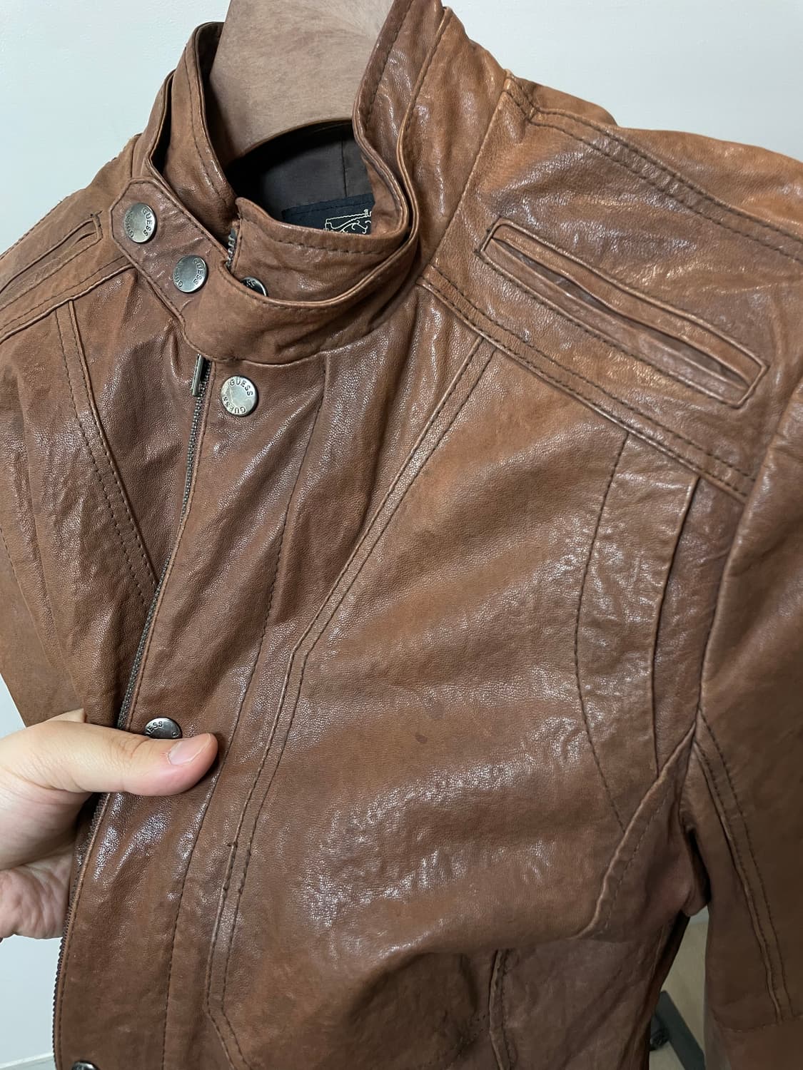 (M) Guess 게스 브라운 램스킨 양가죽 자켓 상품이미지8