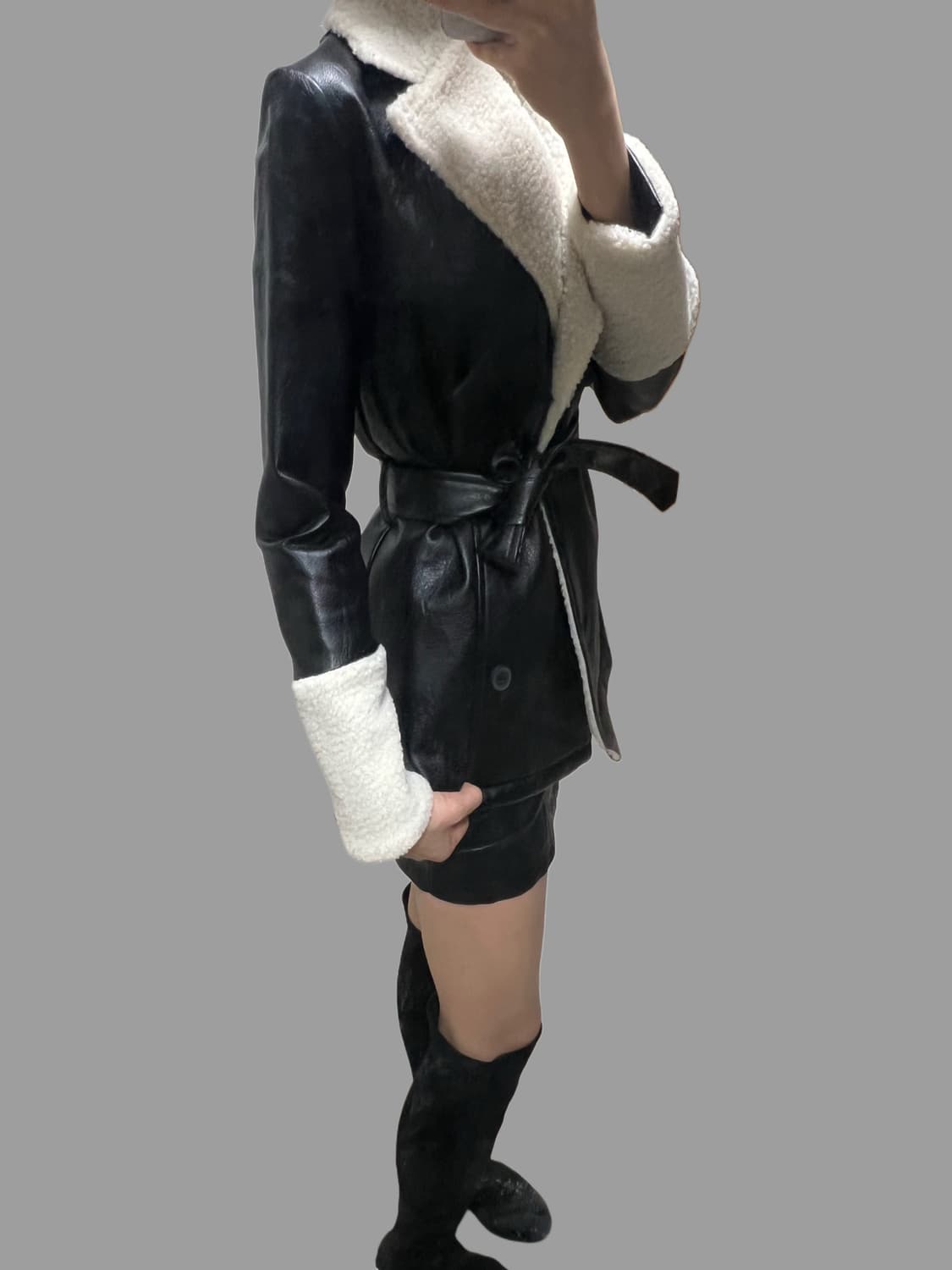 빈티지 무스탕&가죽치마 세트 상품이미지2