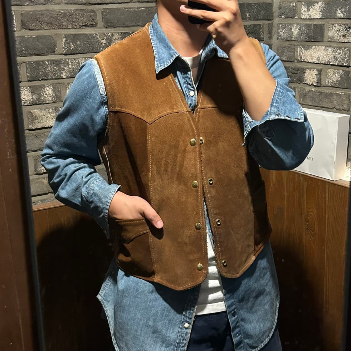 M) PIONEER WEAR USA 스웨이드 웨스턴 베스트 브라운 상품이미지8