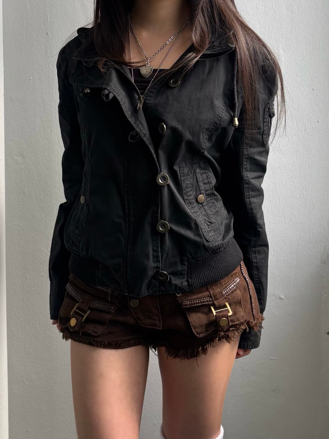 Vintage Black Button Hood Jacket 상품이미지4