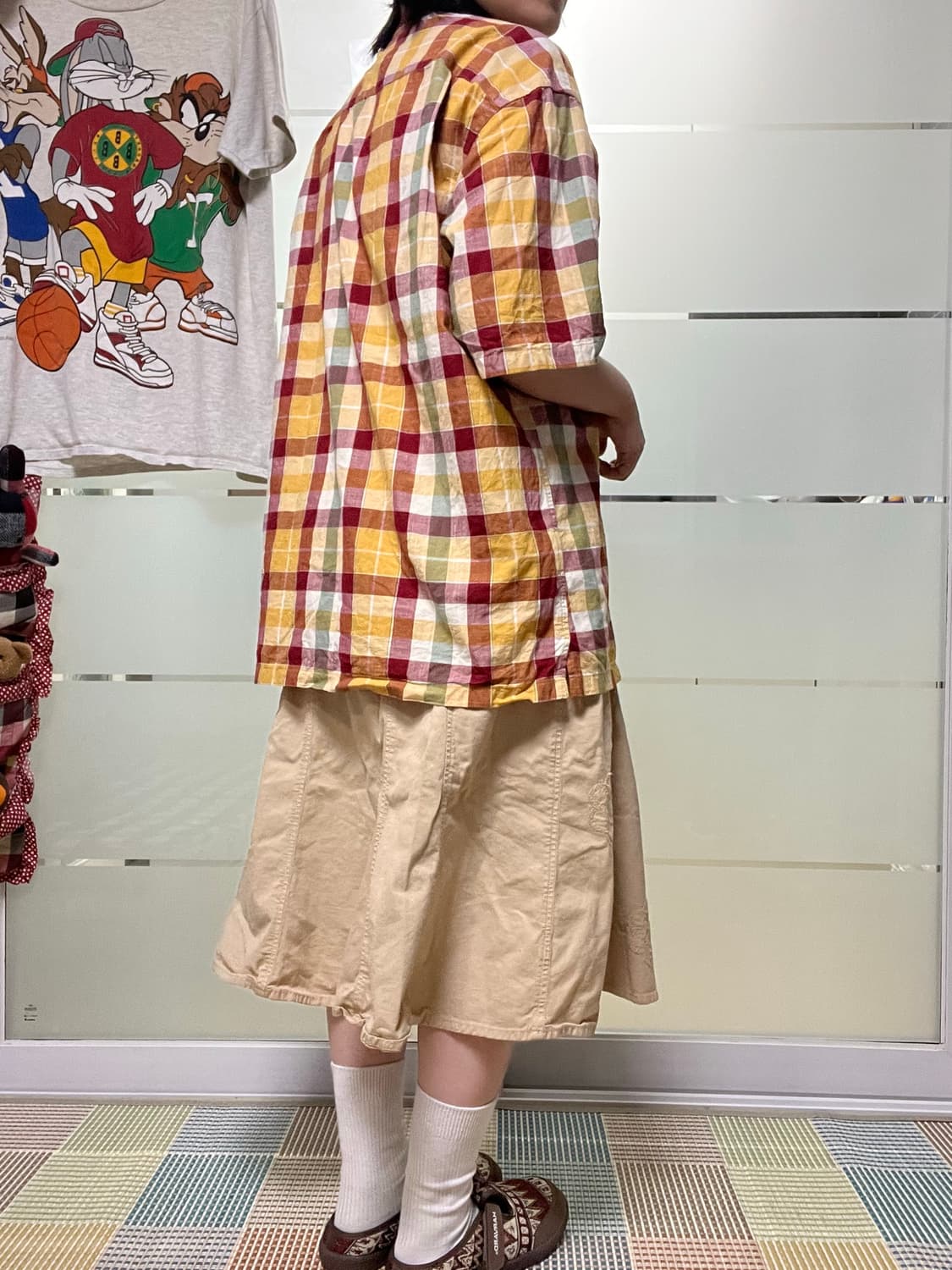 Uniqlo 오렌지 옐로우 체크 반팔 셔츠  상품이미지6