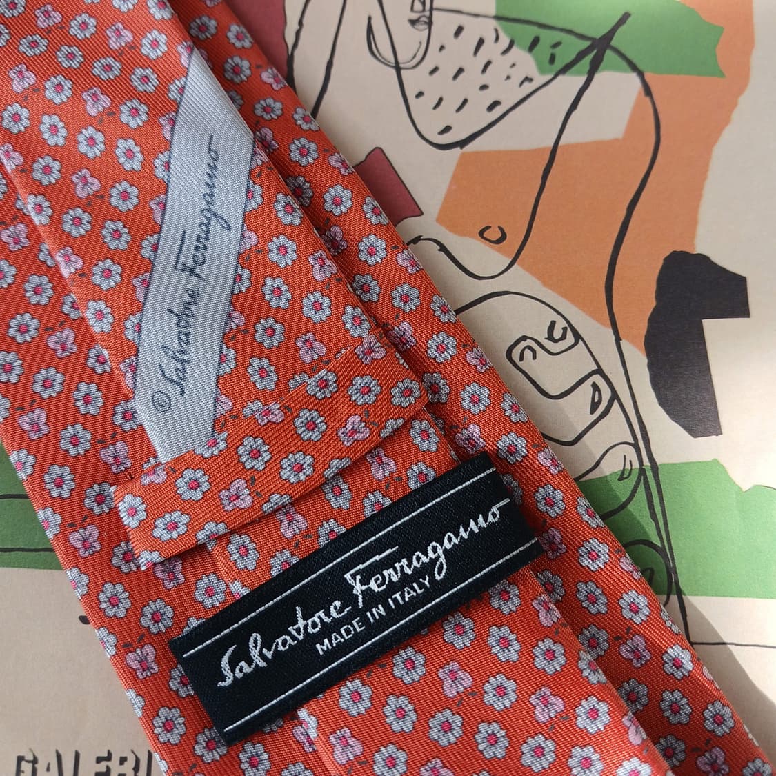 페라가모 실크 오렌지 나비 패턴 넥타이 8.8cm A등급 A19598
 상품이미지5