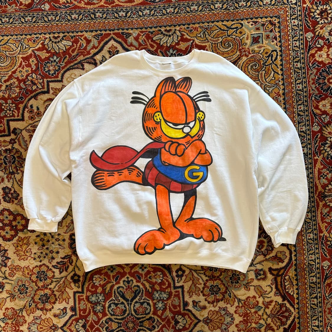 80s 슈퍼 가필드 "핸드페인팅" 아트워크 맨투맨 - XL 상품이미지1