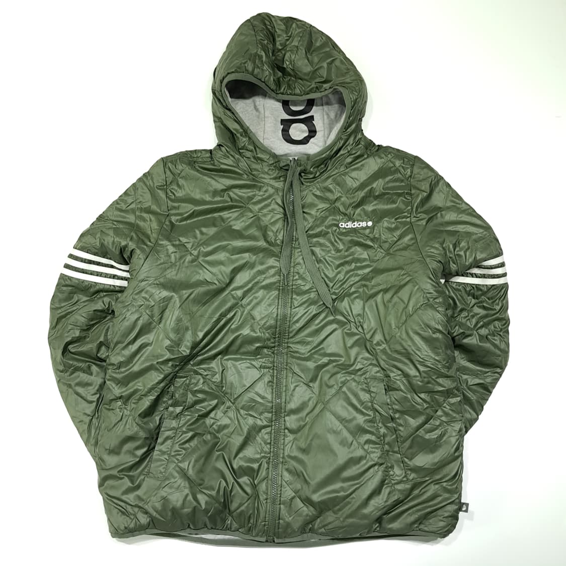 CL410 XL 아디다스 양면 퀼팅 후드 그레이올리브 자켓 아우터 상품이미지2