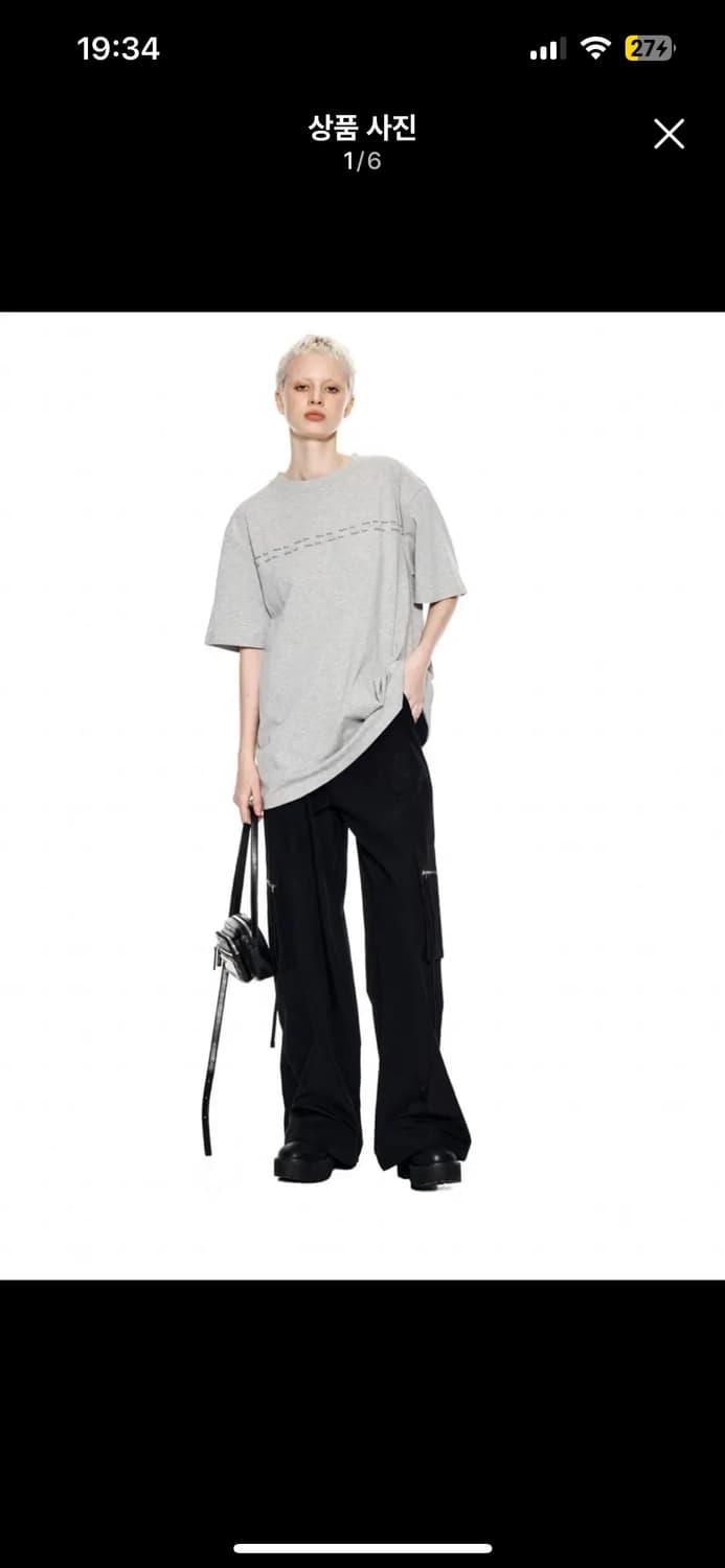 마뗑킴 스트라이프 텍스쳐 카고 팬츠 블랙 상품이미지1