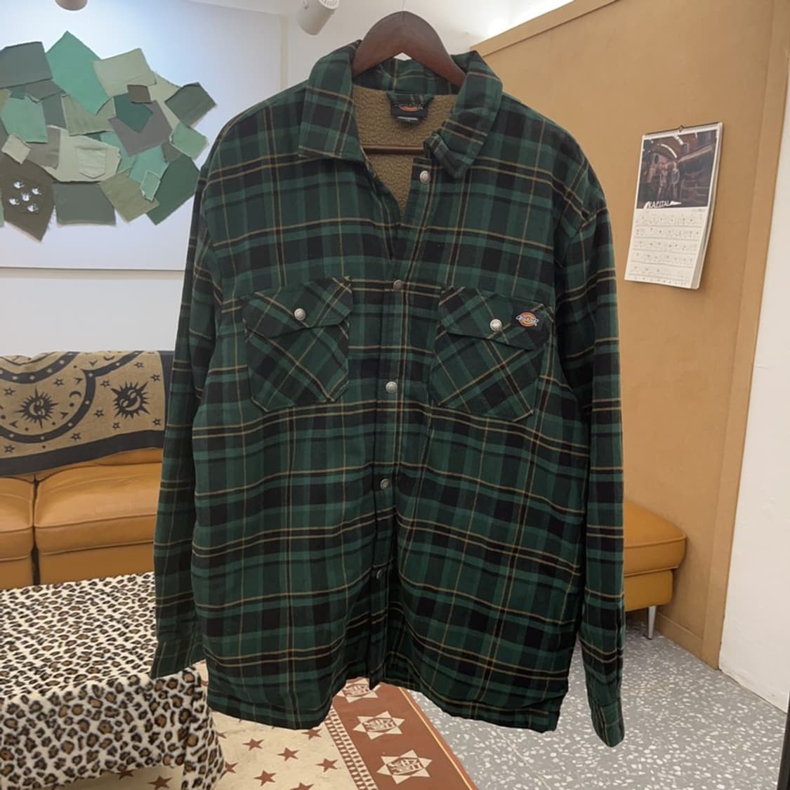 디키즈 빈티지 오버핏 딥그린 타탄체크 양털 자켓 L C09708 상품이미지3