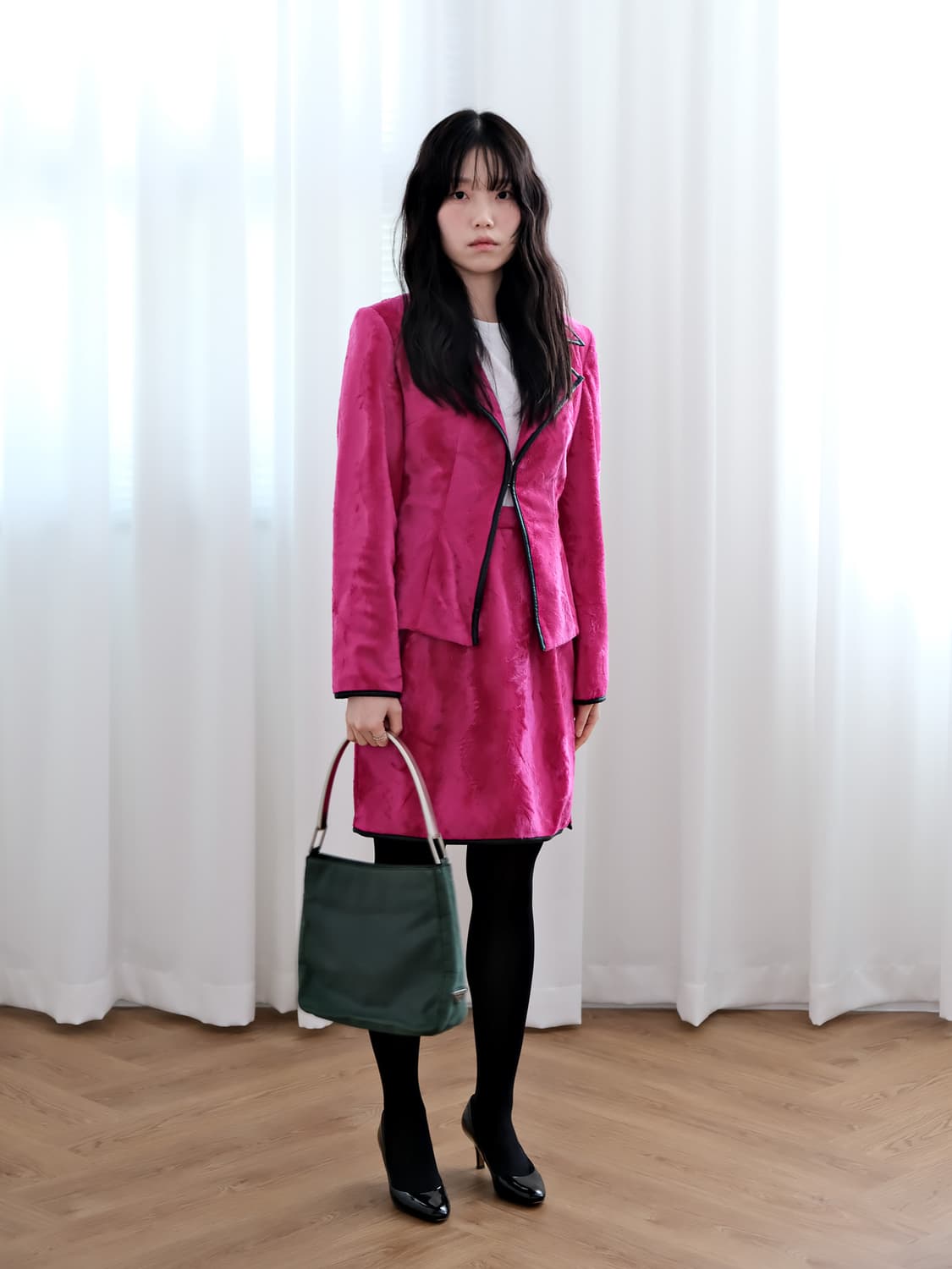 핑크 퍼 블레이저 스커트 셋업 90/25  상품이미지3