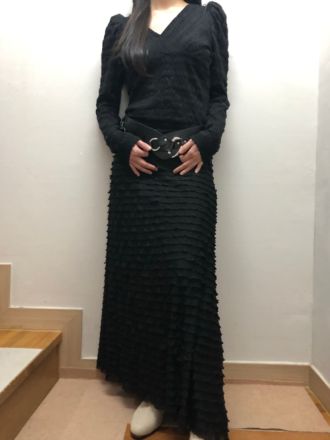 빈티지 블랙 셔링 니트 상품이미지7