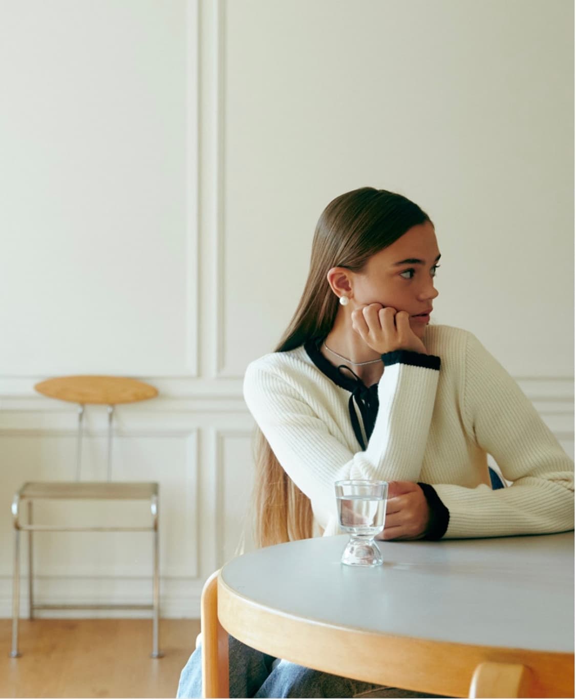 유어네임히얼 아이보리 배색 리본이 가디건 상품이미지2