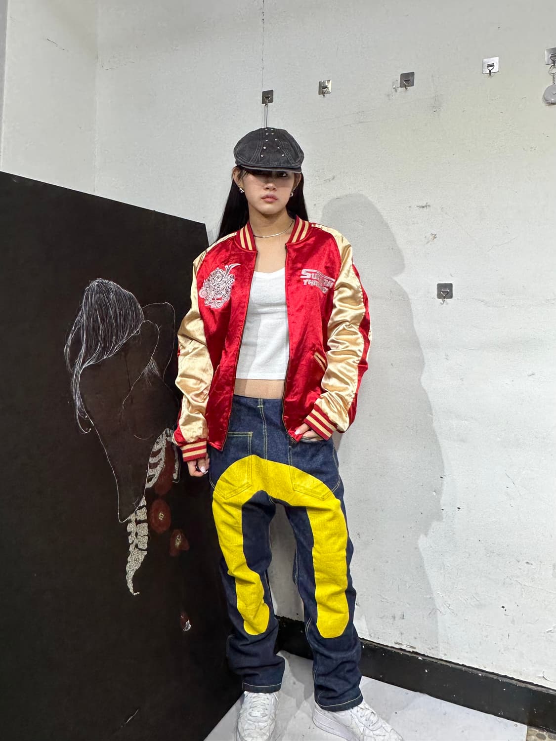 Jpn 일본빈티지 오리엔탈 태국 양면 검빨 스카잔 자켓 상품이미지3