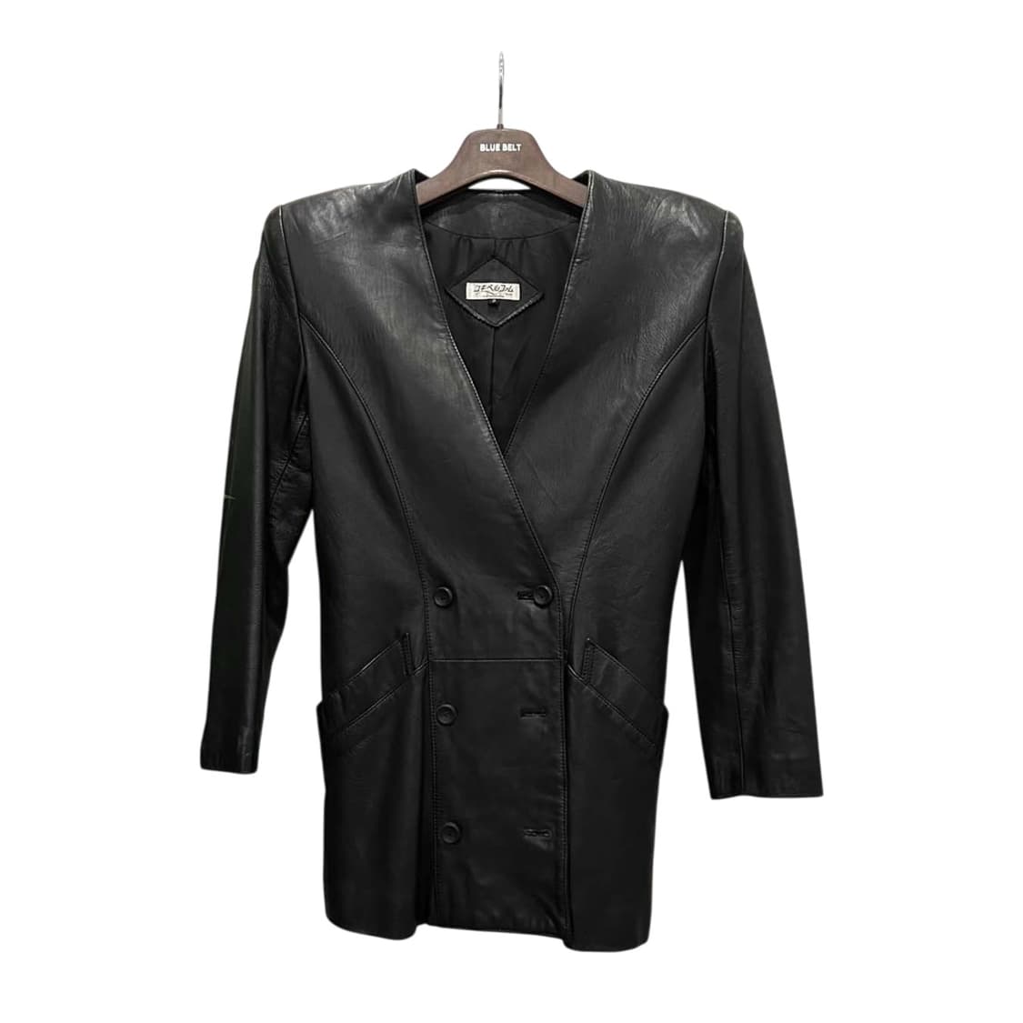 JPN VINTAGE 가죽 블레이저 자켓 브이넥 더블버튼 디테일 블랙 상품이미지1