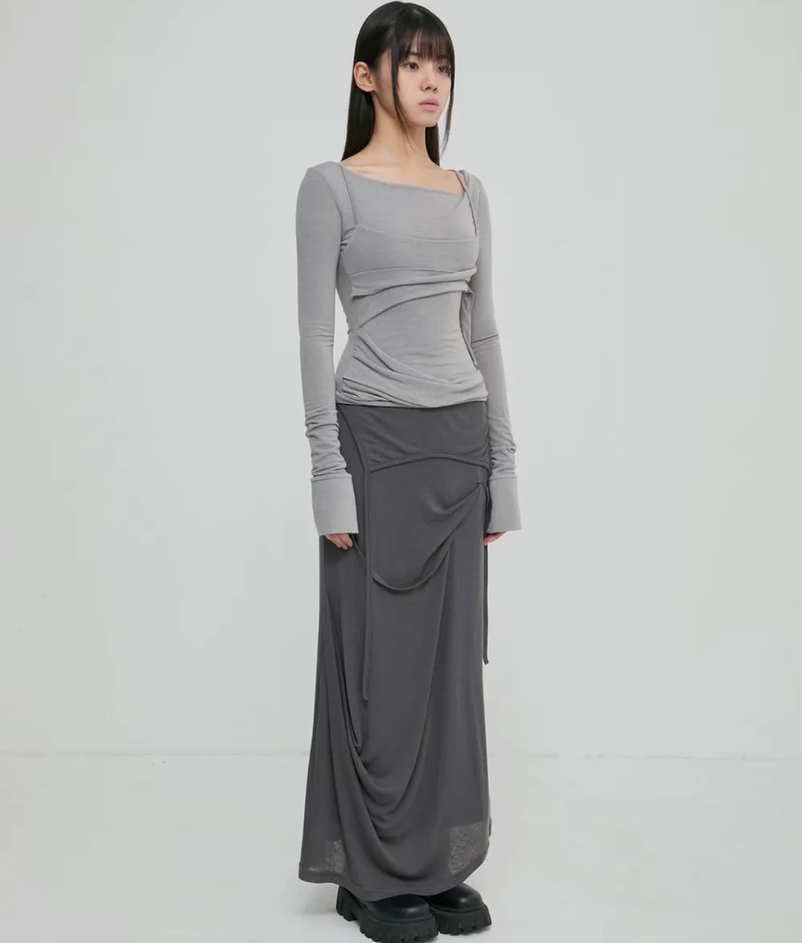 플레어업 레이어드 뷔스티에 롱슬리브 그레이 상품이미지2