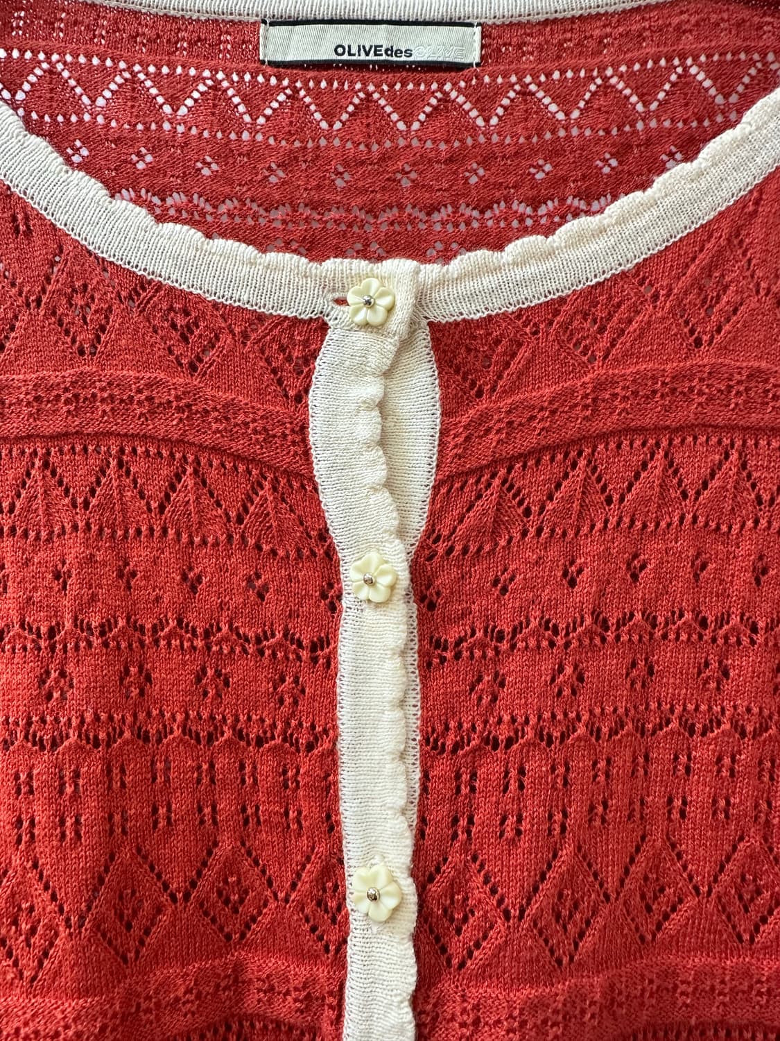 일본빈티지 OLIVE des OLIVE 플라워 버튼 펀칭 니트가디건 상품이미지2