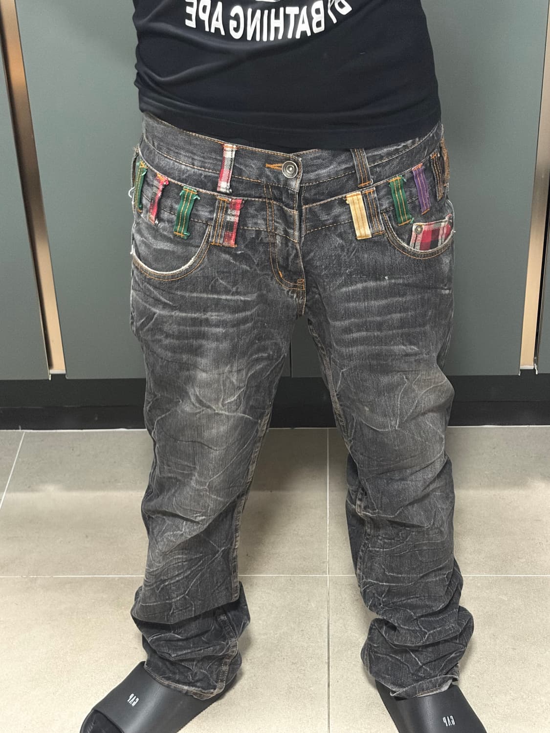 Nylaus 빈티지 더블 레어어드 워싱 데님 바지 상품이미지1