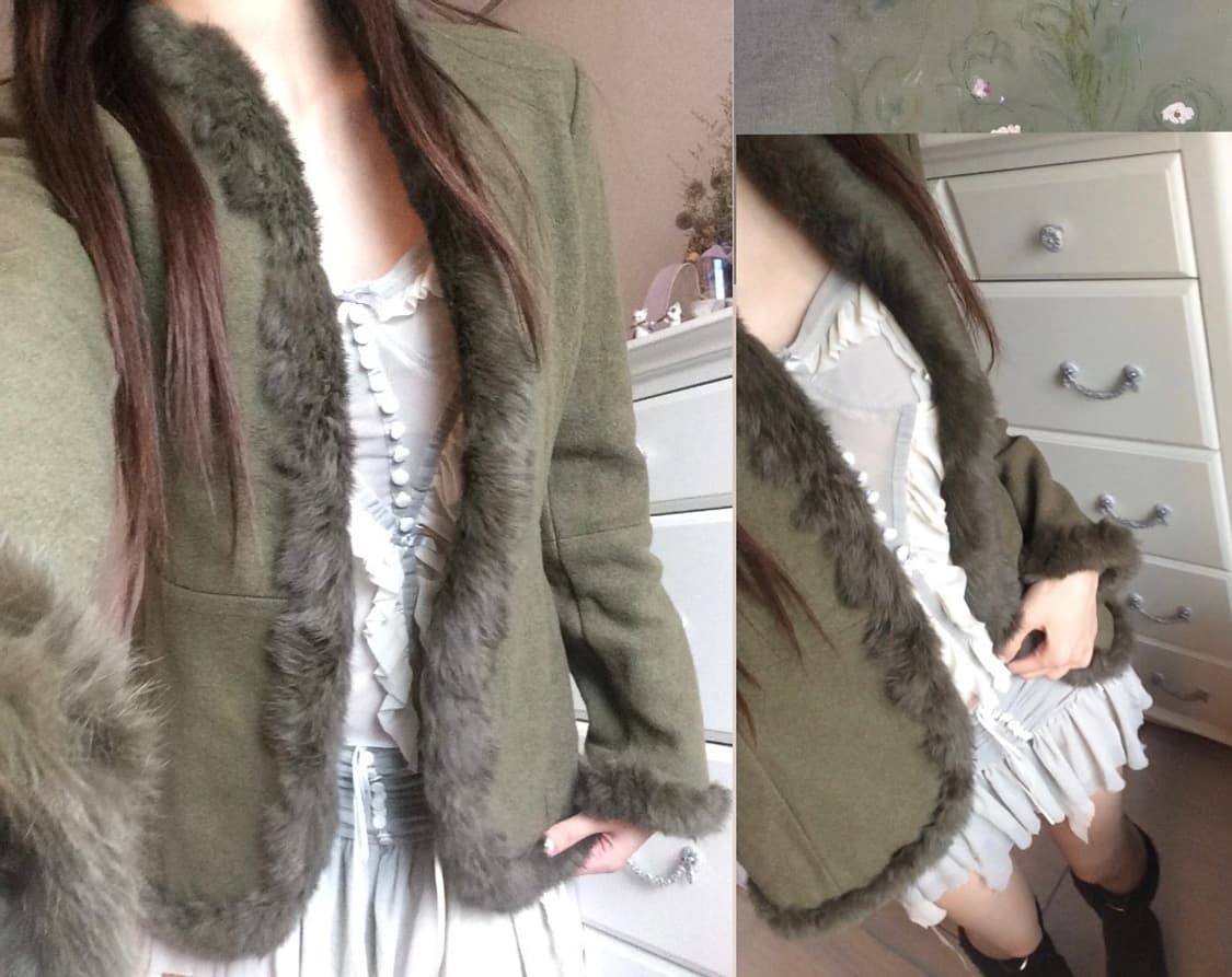 ꧁Daniel green aesthetic fur jacket꧂퍼 자켓 상품이미지3